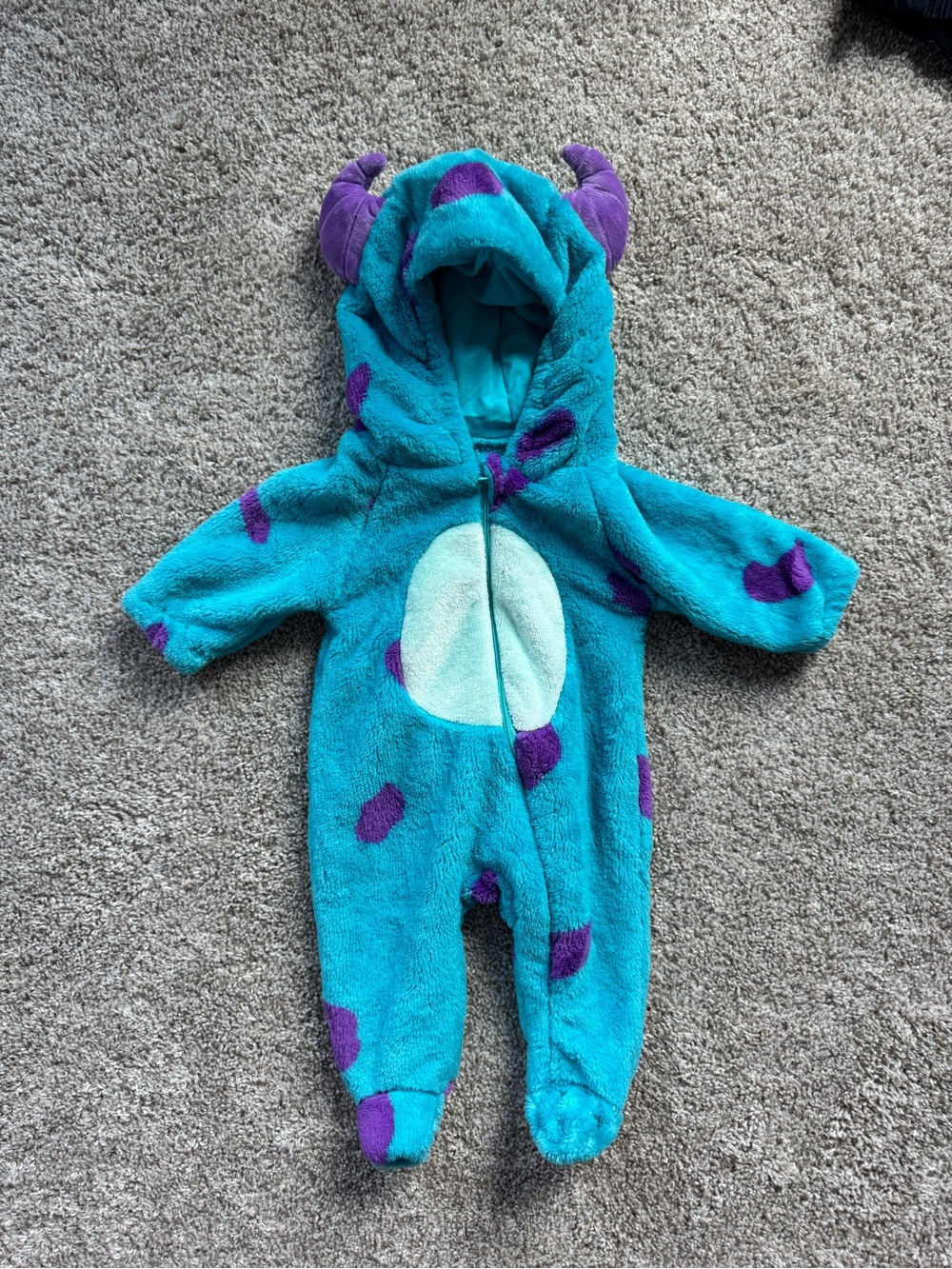 Baby Halloween Costume Sully Fleece Zip Up Bodysuit Monsters Inc Size 0-3 Months - Picture 10 of 13